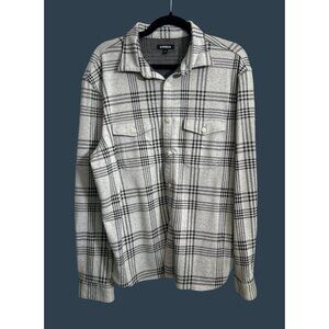 Plaid Long-Sleeve Button-Up Shirt By Express In Gray & Black